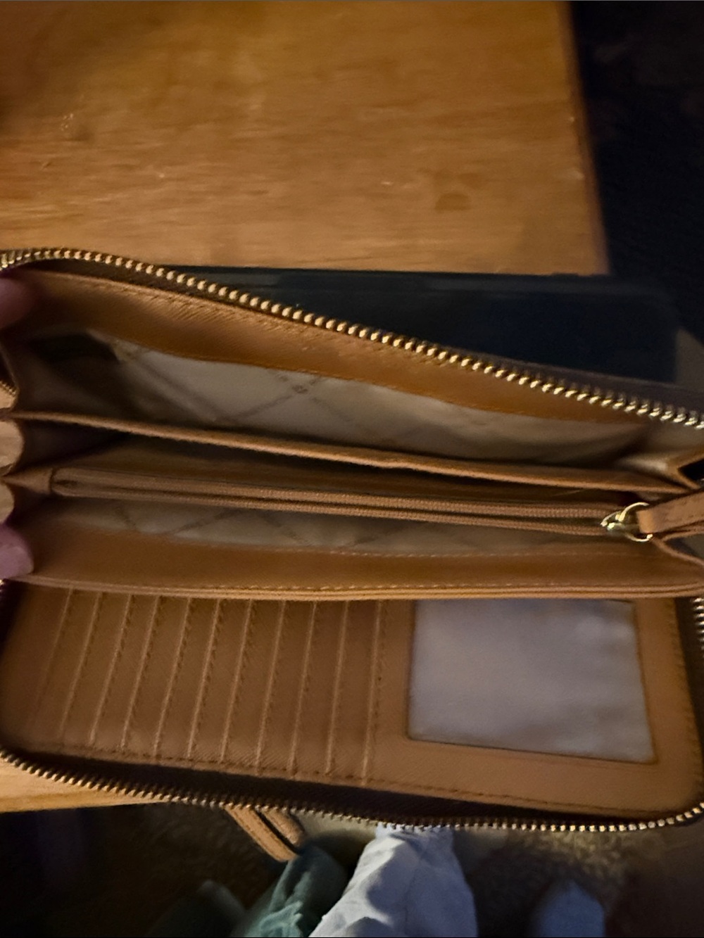 Michael Kors Dark Brown Signature Zip Wristlet Wallet with Gold Logo - Picture 3 of 4